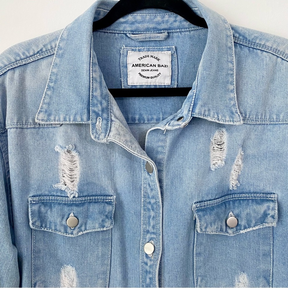 Distressed Denim Shacket - Picture 2 of 4